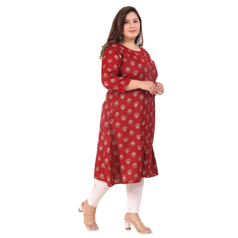 Generic Women's Office wear Floral Printed Capsule A-Line Kurti (Maroon) - Image 7