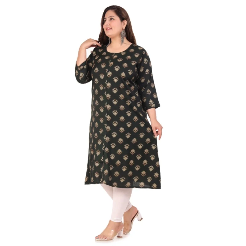 Generic Women's Office wear Floral Printed Capsule A-Line Kurti (Green) - Image 6