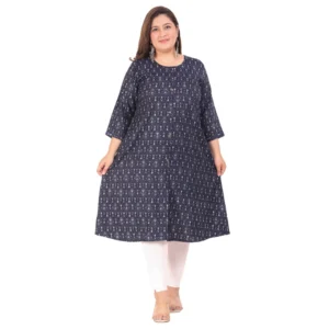 Generic Women's Office wear Floral Printed Capsule A-Line Kurti (Navy Blue)