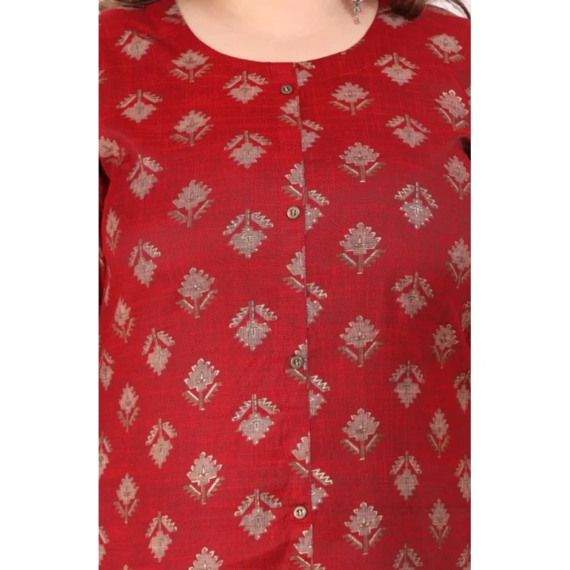 Generic Women's Office wear Floral Printed Capsule A-Line Kurti (Maroon) - Image 3