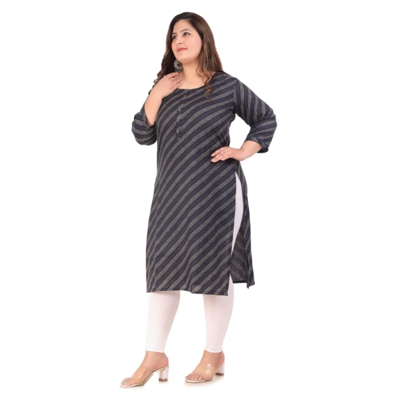 Generic Women's Office wear Stripe Capsule Straight Kurti (Navy Blue) - Image 5