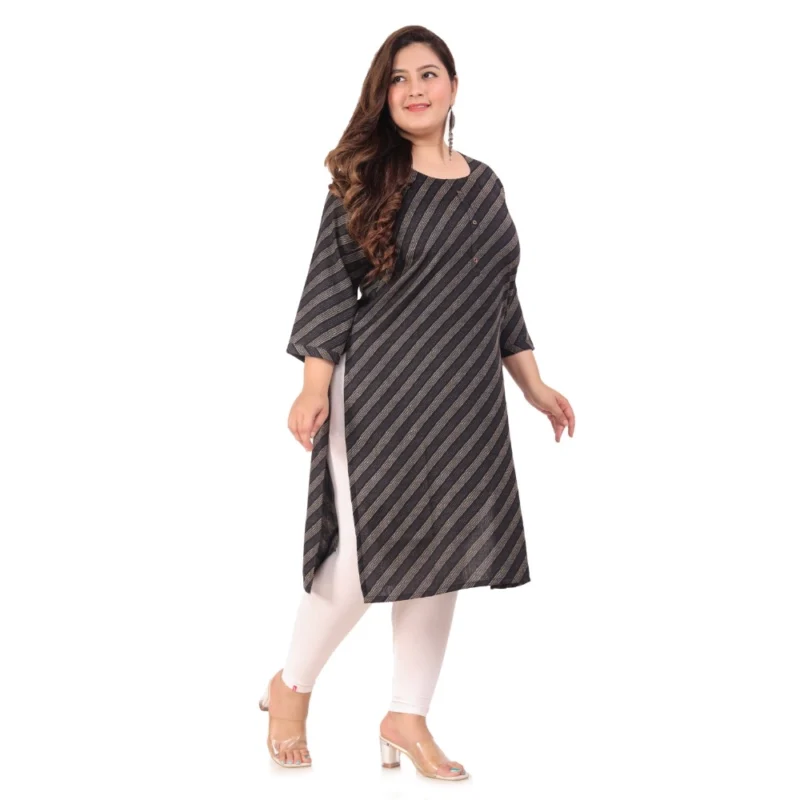 Generic Women's Office wear Stripe Capsule Straight Kurti (Black) - Image 3