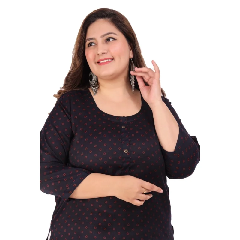 Generic Women's Office wear Bandhni Printed Capsule Straight Kurti (Navy Blue) - Image 2