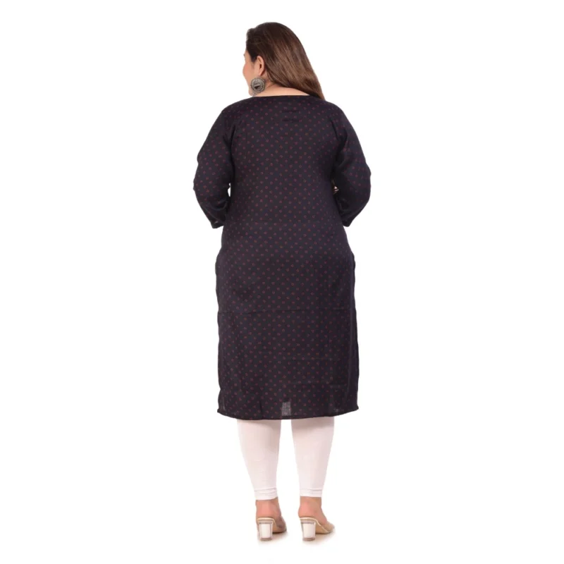 Generic Women's Office wear Bandhni Printed Capsule Straight Kurti (Navy Blue) - Image 4