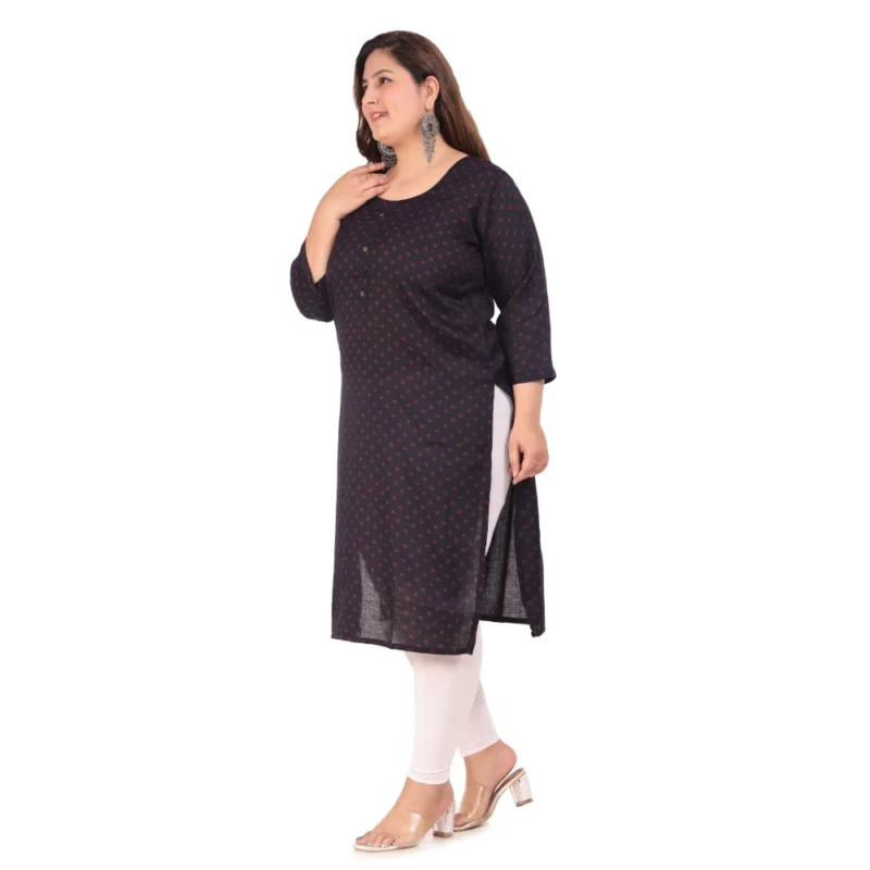 Generic Women's Office wear Bandhni Printed Capsule Straight Kurti (Navy Blue) - Image 6