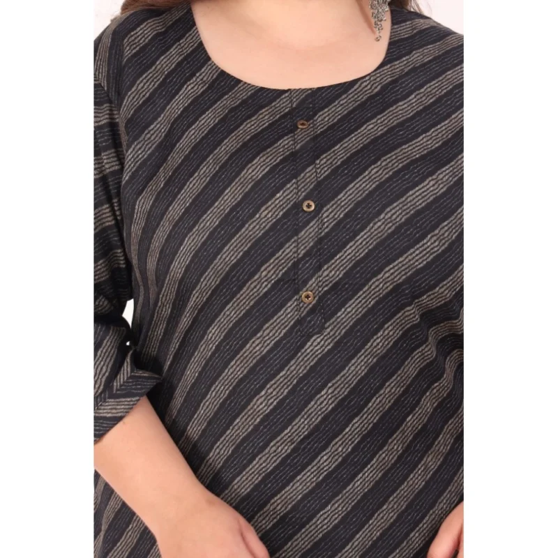 Generic Women's Office wear Stripe Capsule Straight Kurti (Black) - Image 5