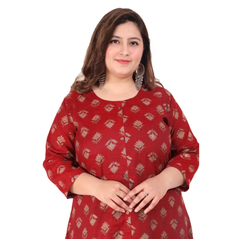 Generic Women's Office wear Floral Printed Capsule A-Line Kurti (Maroon) - Image 2