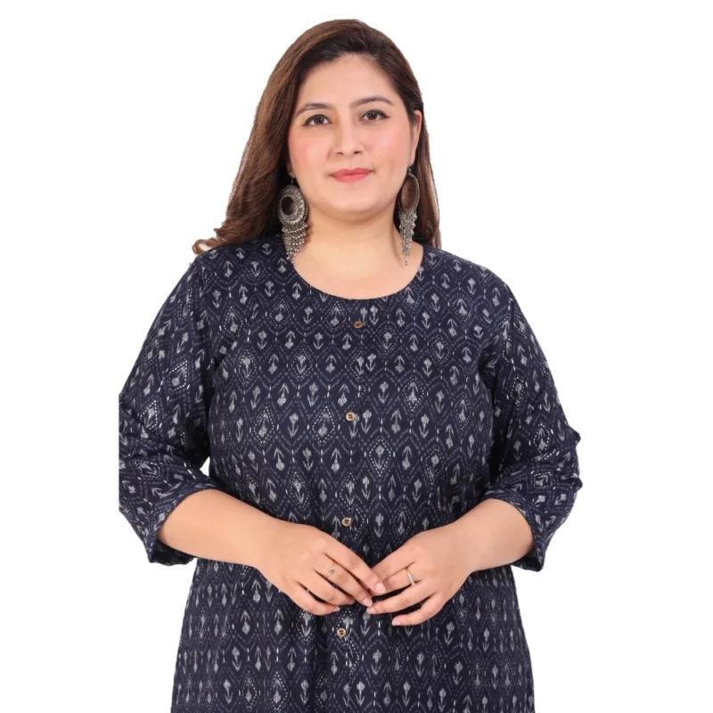 Generic Women's Office wear Floral Printed Capsule A-Line Kurti (Navy Blue) - Image 2
