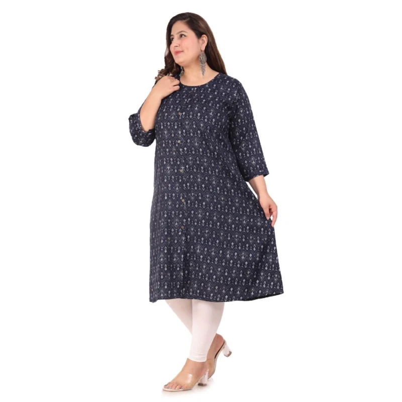Generic Women's Office wear Floral Printed Capsule A-Line Kurti (Navy Blue) - Image 7