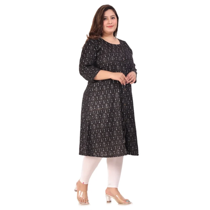 Generic Women's Office wear Floral Printed Capsule A-Line Kurti (Black) - Image 5