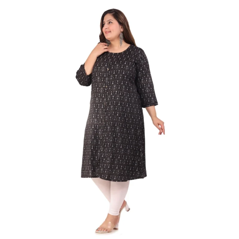 Generic Women's Office wear Floral Printed Capsule A-Line Kurti (Black) - Image 7