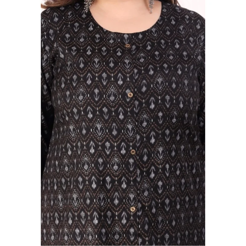 Generic Women's Office wear Floral Printed Capsule A-Line Kurti (Black) - Image 4