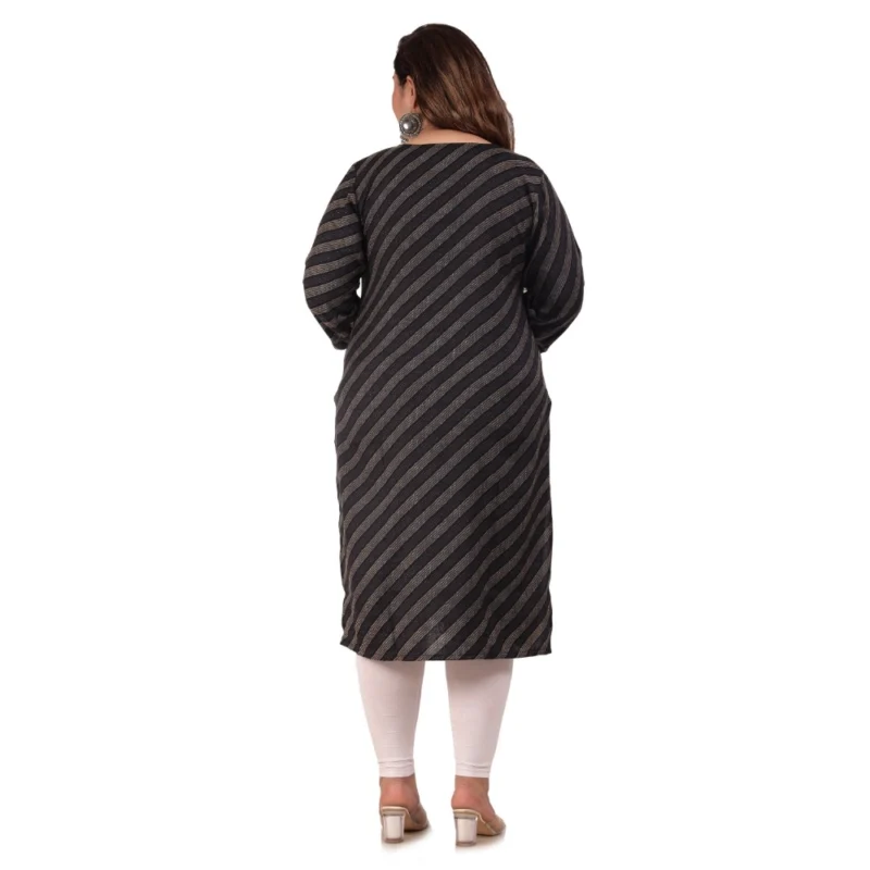 Generic Women's Office wear Stripe Capsule Straight Kurti (Black) - Image 4