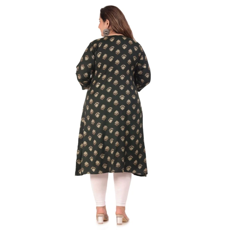 Generic Women's Office wear Floral Printed Capsule A-Line Kurti (Green) - Image 3