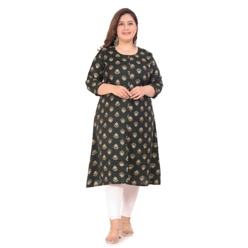 Generic Women's Office wear Floral Printed Capsule A-Line Kurti (Green) - Image 4