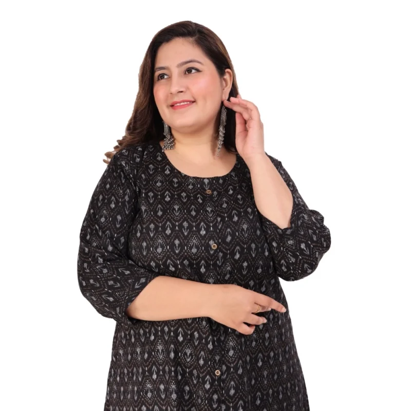 Generic Women's Office wear Floral Printed Capsule A-Line Kurti (Black) - Image 2