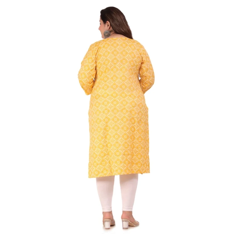 Generic Women's Office wear Designer Printed Capsule Straight Kurti (Yellow) - Image 3