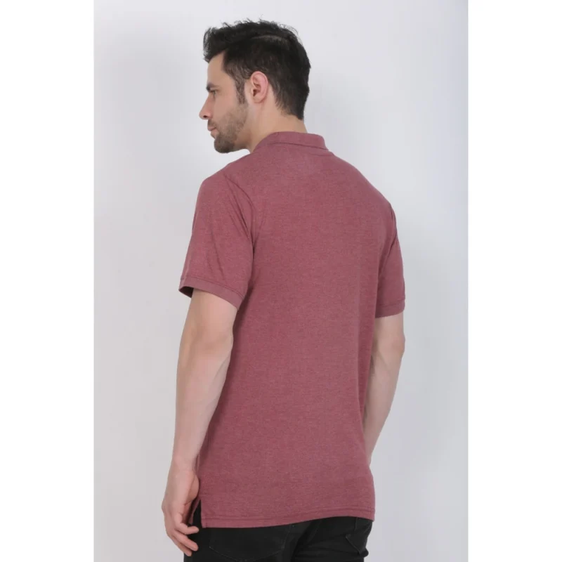 Generic Men's Poly Viscose Polo Plain Tshirt (Maroon Melange) - Image 2