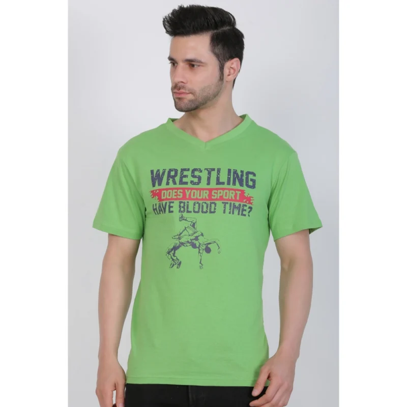 Generic Men's Cotton Jersey V Neck Printed Tshirt (Pale Green) - Image 3