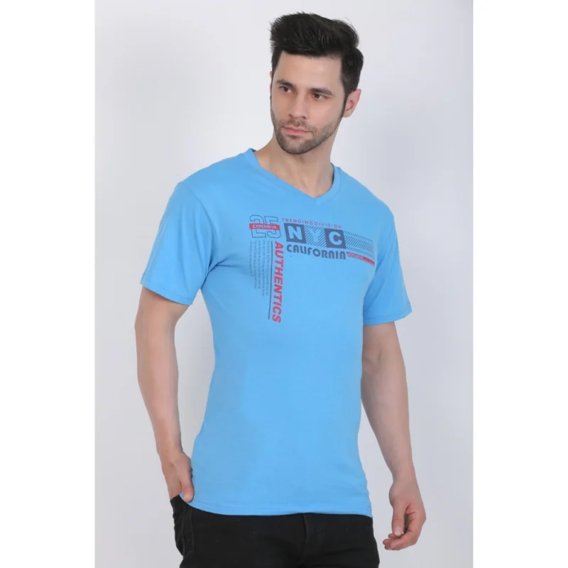Generic Men's Cotton Jersey V Neck Printed Tshirt (Turquoise Blue) - Image 6