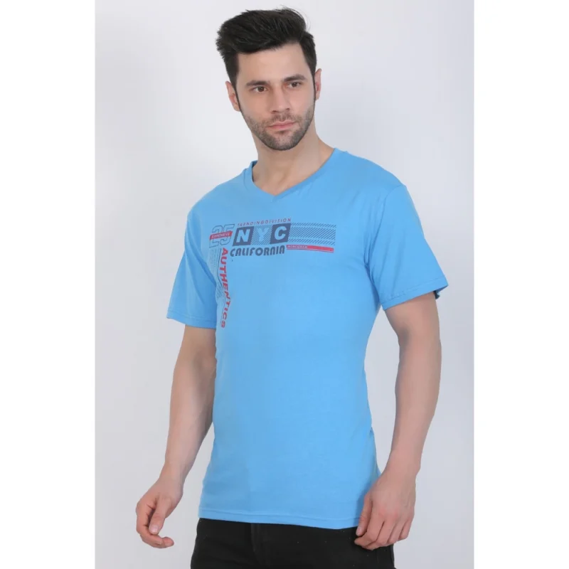 Generic Men's Cotton Jersey V Neck Printed Tshirt (Turquoise Blue) - Image 8