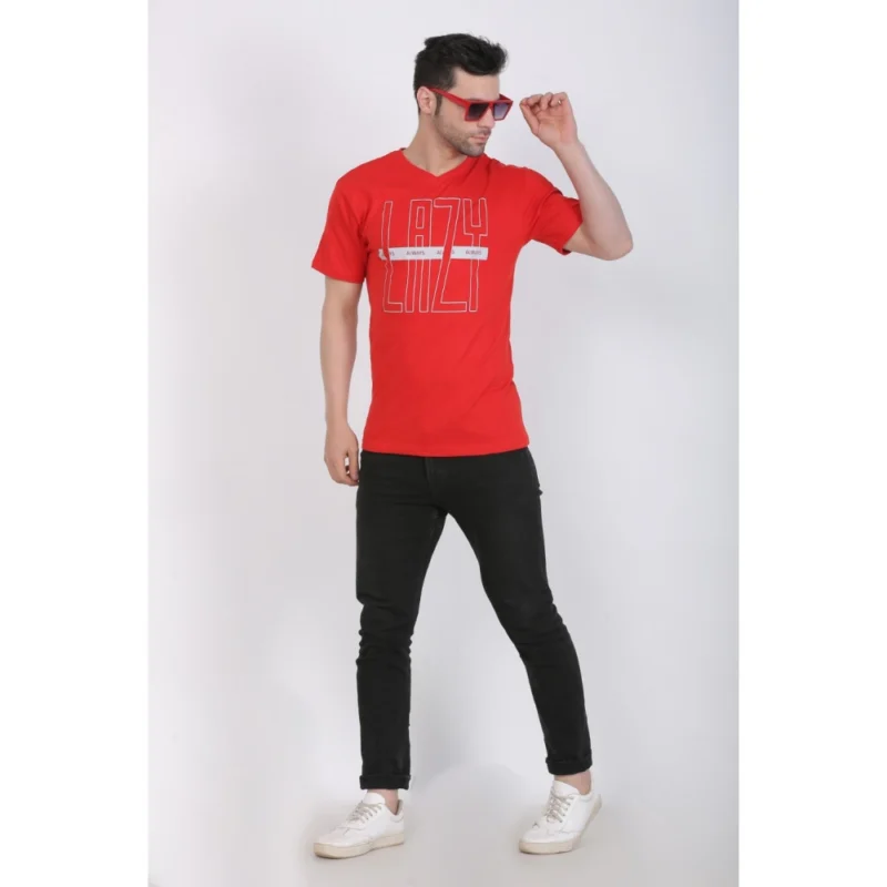 Generic Men's Cotton Jersey V Neck Printed Tshirt (Red) - Image 3