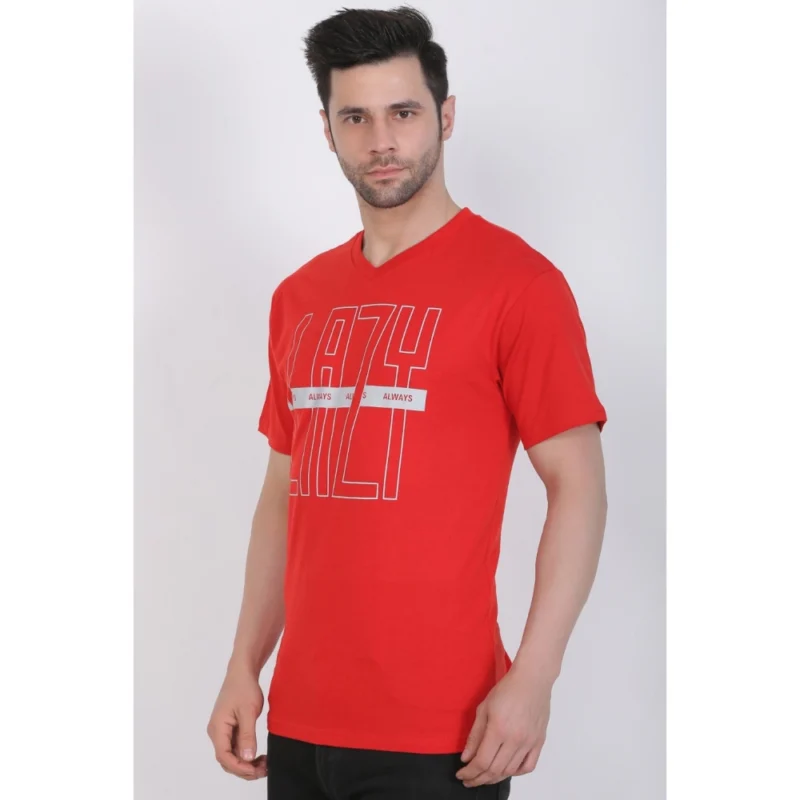 Generic Men's Cotton Jersey V Neck Printed Tshirt (Red) - Image 7