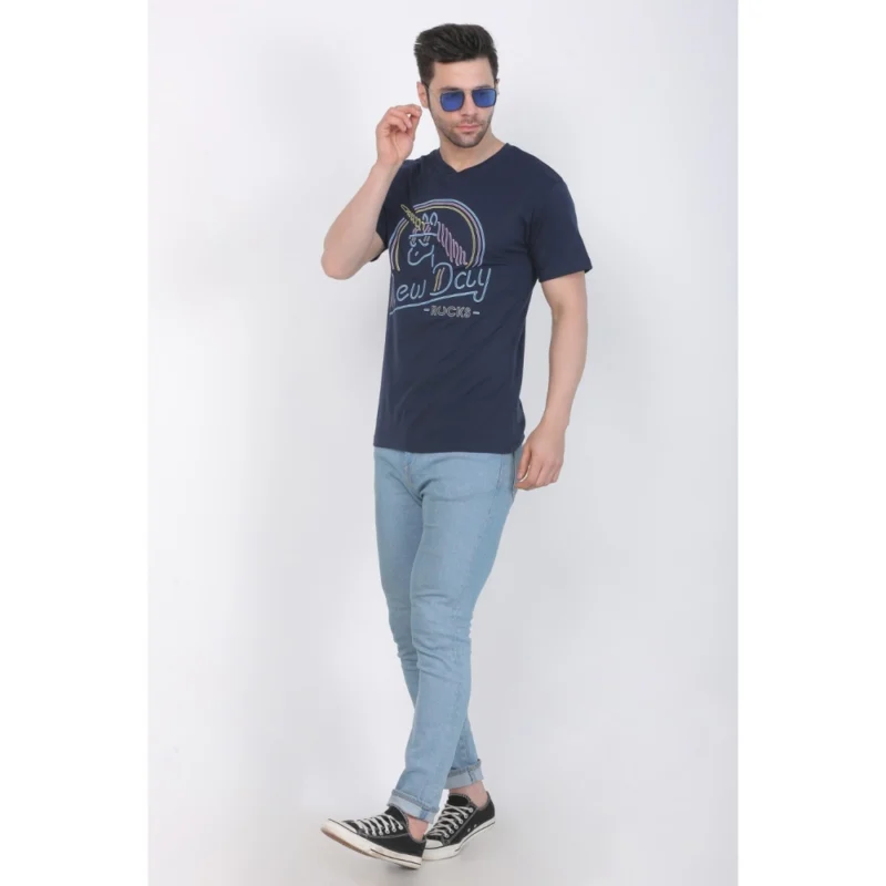 Generic Men's Cotton Jersey V Neck Printed Tshirt (Navy) - Image 3