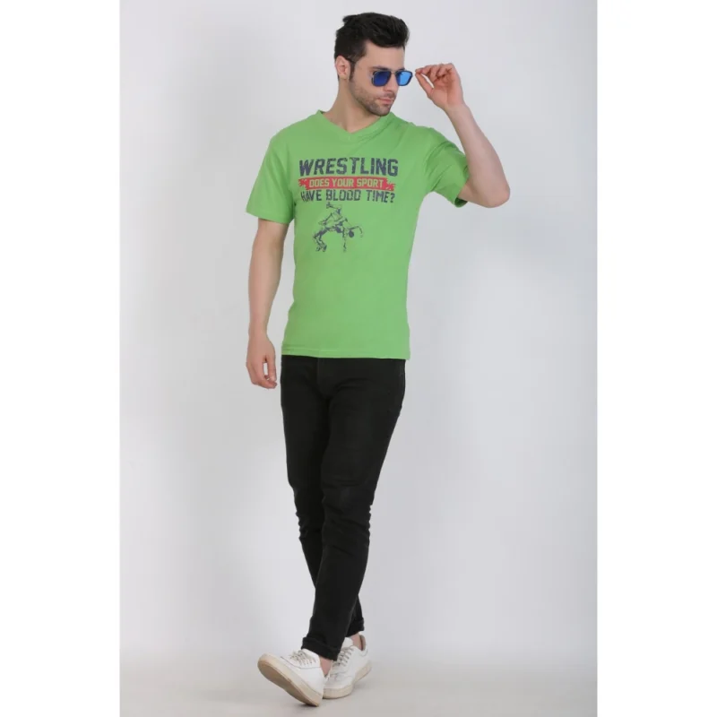 Generic Men's Cotton Jersey V Neck Printed Tshirt (Pale Green) - Image 4