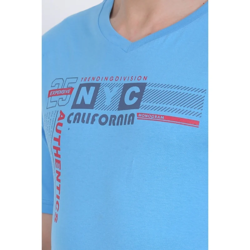 Generic Men's Cotton Jersey V Neck Printed Tshirt (Turquoise Blue) - Image 5