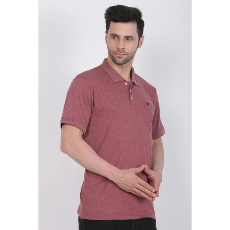 Generic Men's Poly Viscose Polo Plain Tshirt (Maroon Melange) - Image 6