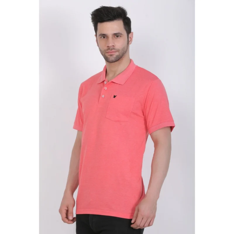Generic Men's Poly Viscose Polo Plain Tshirt (Red Melange) - Image 4