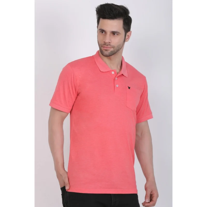 Generic Men's Poly Viscose Polo Plain Tshirt (Red Melange) - Image 8