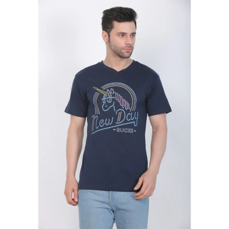 Generic Men's Cotton Jersey V Neck Printed Tshirt (Navy) - Image 6