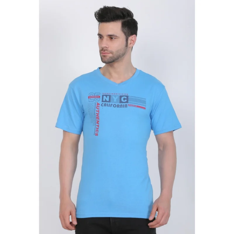 Generic Men's Cotton Jersey V Neck Printed Tshirt (Turquoise Blue) - Image 3