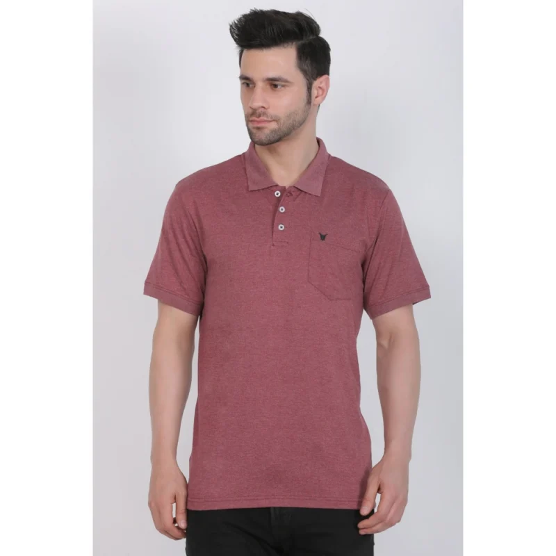 Generic Men's Poly Viscose Polo Plain Tshirt (Maroon Melange) - Image 3