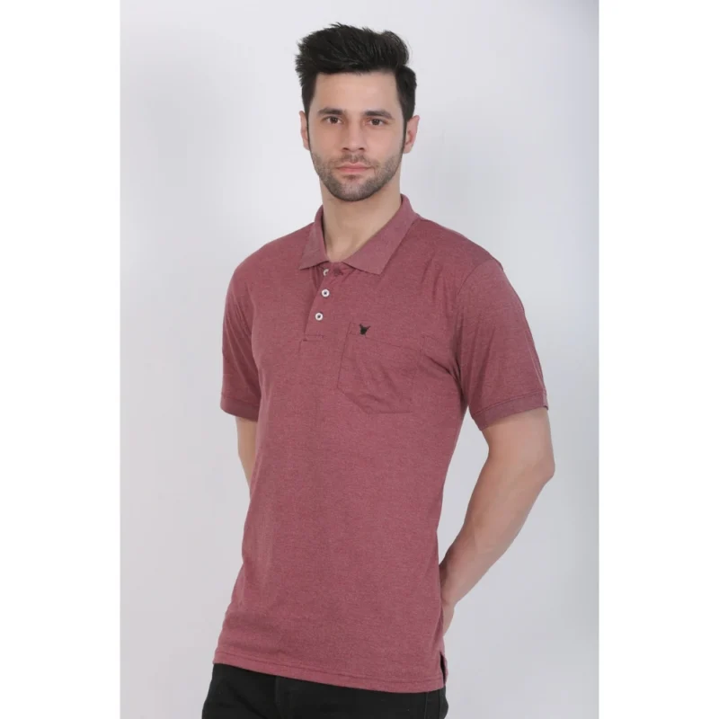 Generic Men's Poly Viscose Polo Plain Tshirt (Maroon Melange) - Image 8