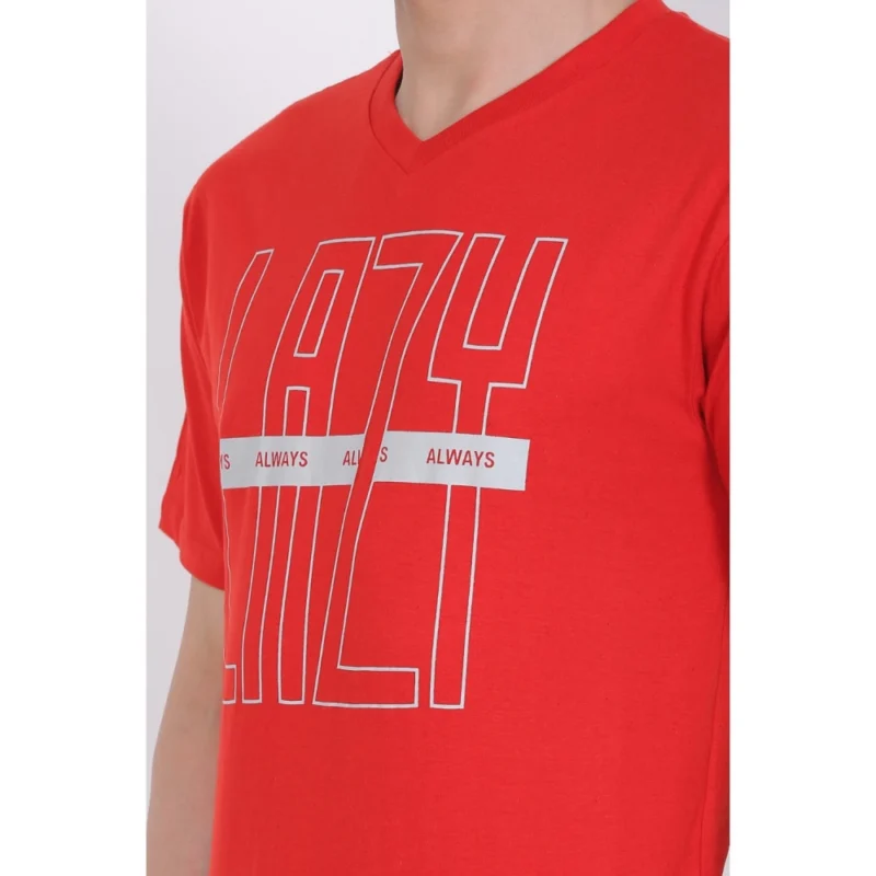 Generic Men's Cotton Jersey V Neck Printed Tshirt (Red) - Image 4