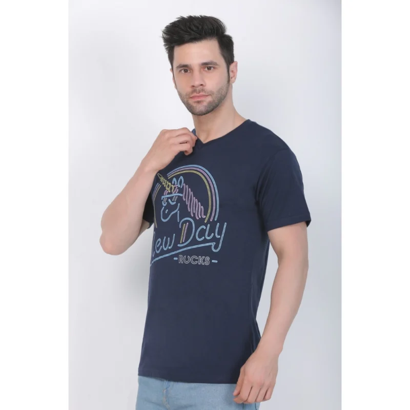 Generic Men's Cotton Jersey V Neck Printed Tshirt (Navy) - Image 8