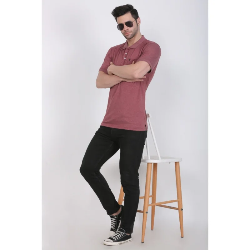 Generic Men's Poly Viscose Polo Plain Tshirt (Maroon Melange) - Image 4