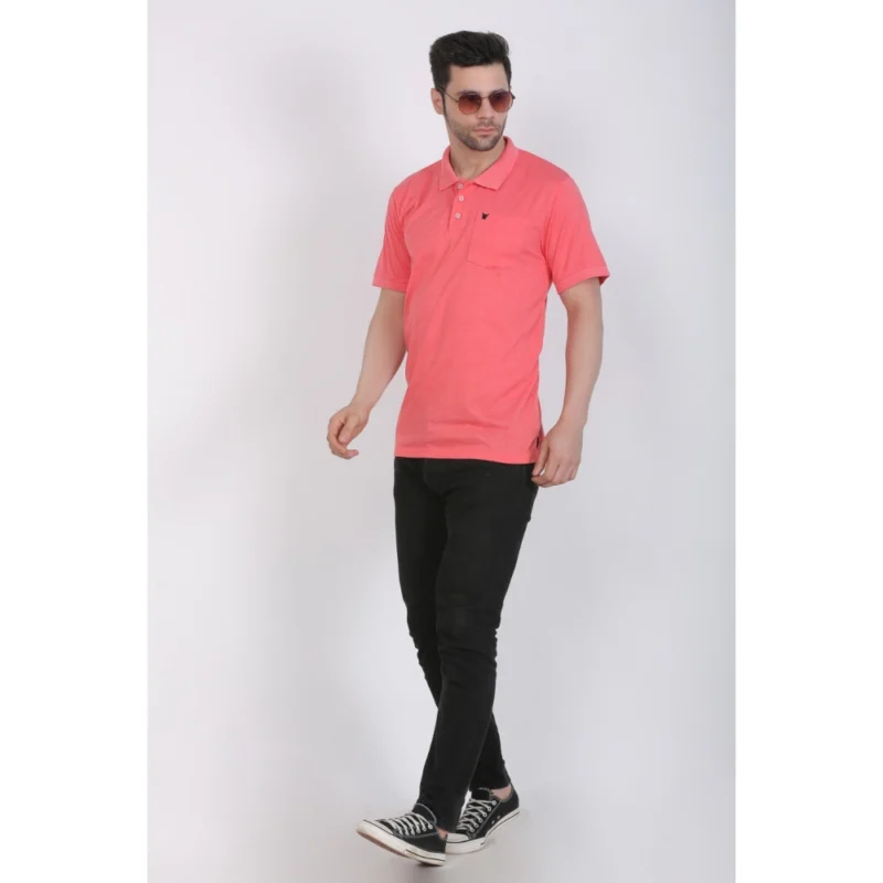 Generic Men's Poly Viscose Polo Plain Tshirt (Red Melange) - Image 5