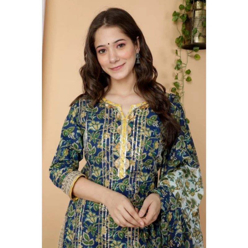 Generic Women's Full Gota Work Cotton Kurti And Sharara With Dupatta Set (Multi Color) - Image 2