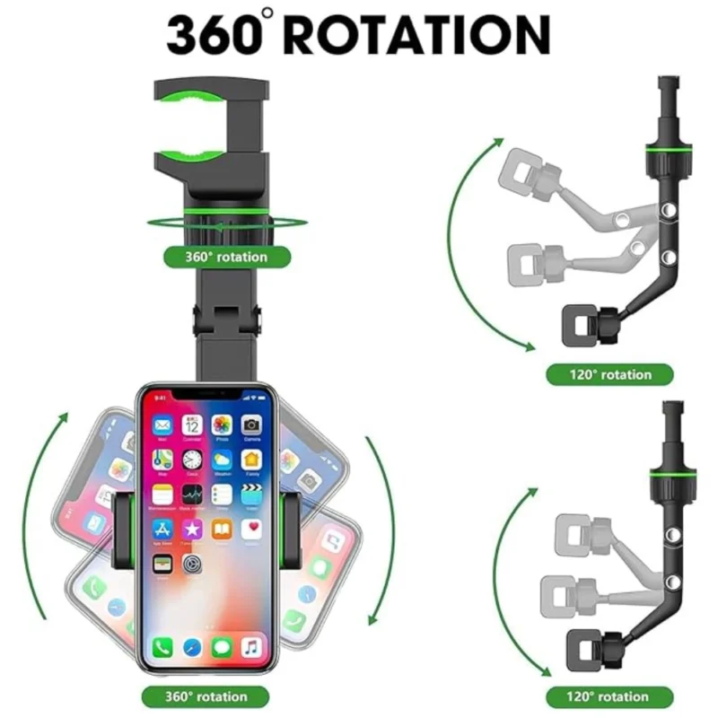 Generic Universal Clip Cell Phone Holder Multi-Joint Flexible Adjustment For Car Rear View Mirror Back Seat Video Stand (Black) - Image 4