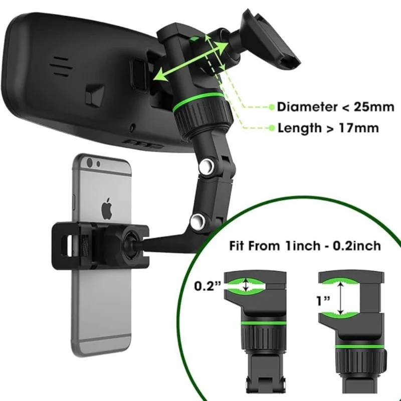 Generic Universal Clip Cell Phone Holder Multi-Joint Flexible Adjustment For Car Rear View Mirror Back Seat Video Stand (Black) - Image 2