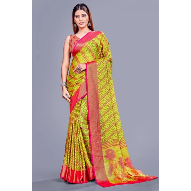 Generic Women's Viscose Rayon Printed Saree With Unstitched Blouse (Green) - Image 4
