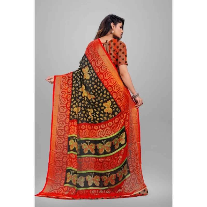 Generic Women's Viscose Rayon Printed Saree With Unstitched Blouse (Black) - Image 2