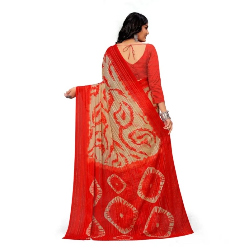 Generic Women's Georgette Printed Saree With Unstitched Blouse (Red) - Image 3