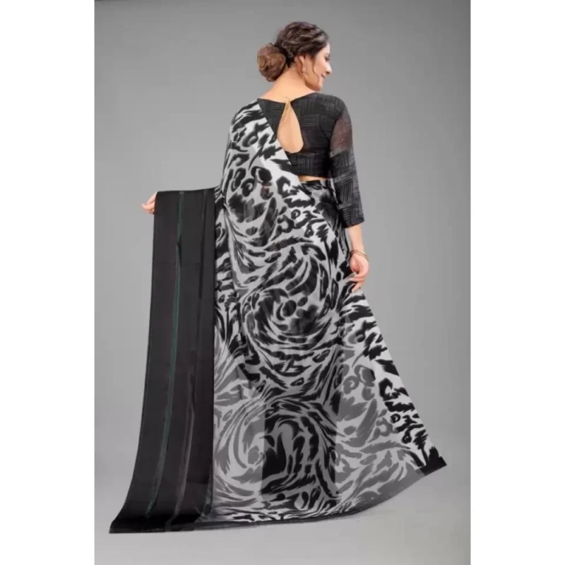 Generic Women's Satin Patta Printed Saree With Unstitched Blouse (Grey) - Image 2