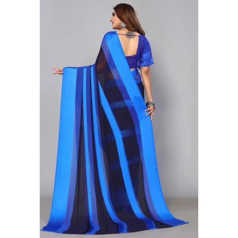 Generic Women's Satin Patta Printed Saree With Unstitched Blouse (Skyblue) - Image 3