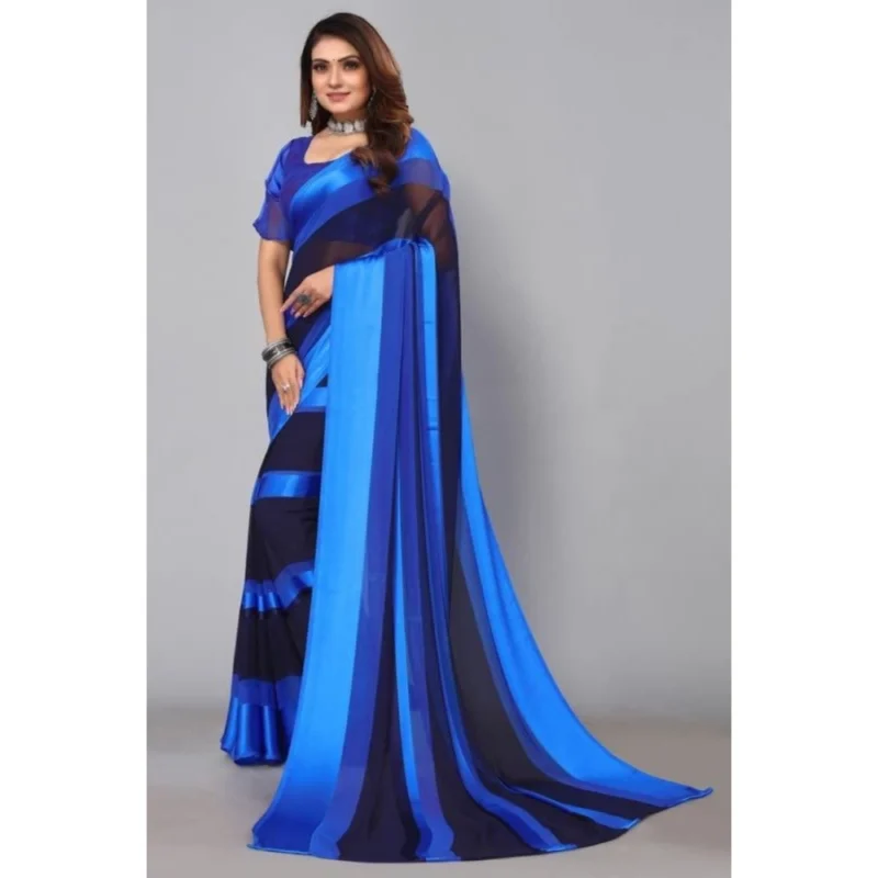 Generic Women's Satin Patta Printed Saree With Unstitched Blouse (Skyblue) - Image 2